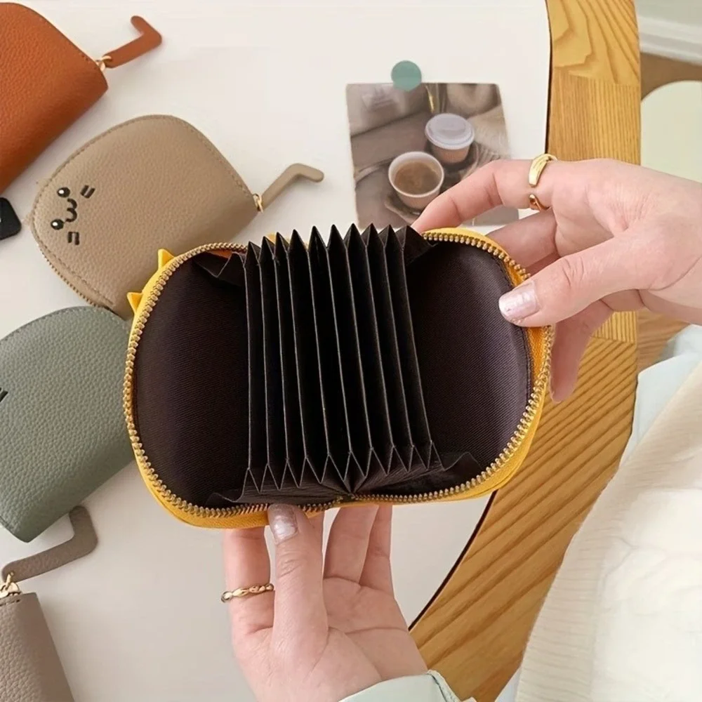 Cat Accordion Card Holder Pebbled Vegan Leather Zip Around Wallet Grey Novelty - Picture 2 of 4